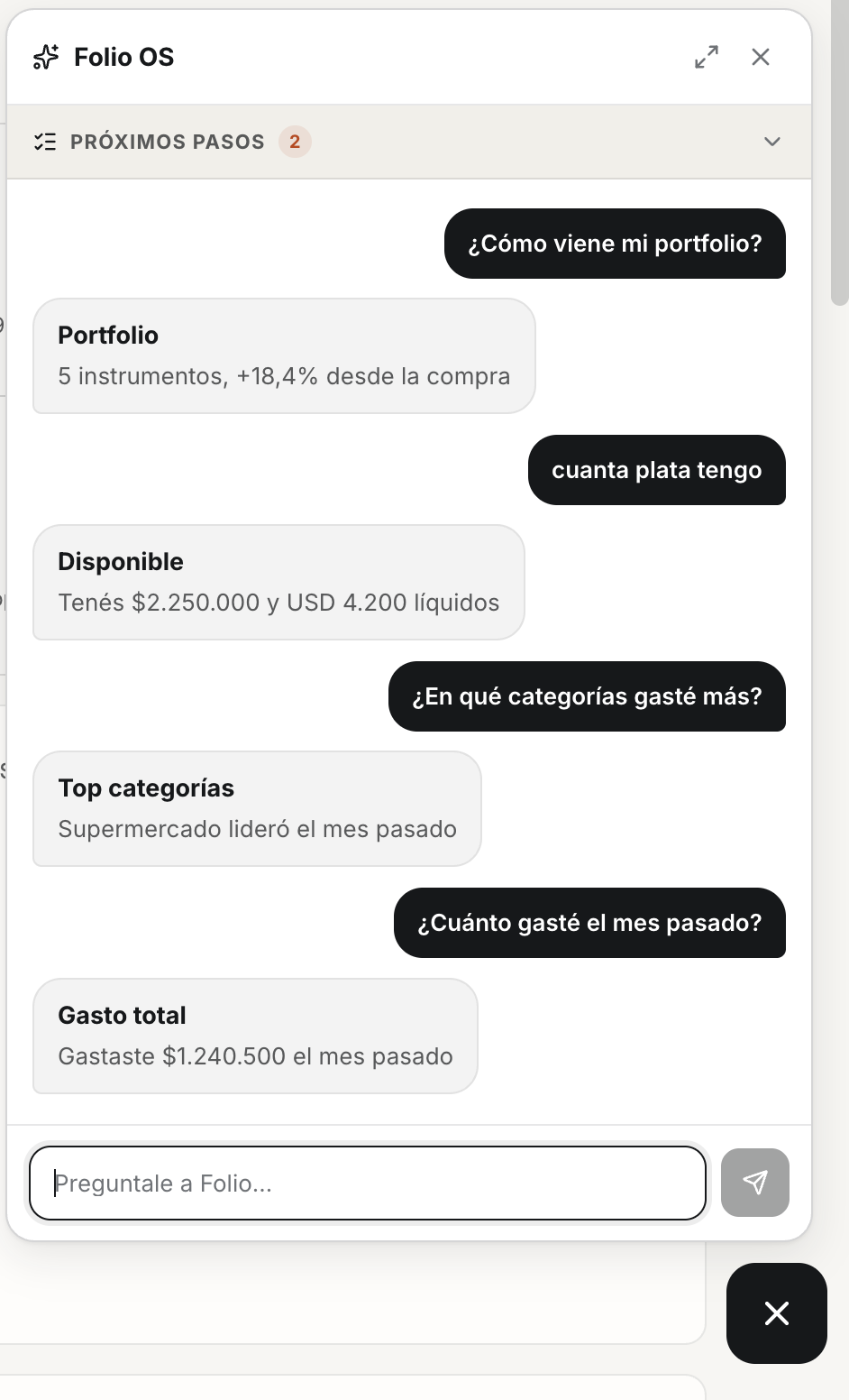 Encaja respondiendo preguntas sobre el estado financiero de los datos de ejemplo